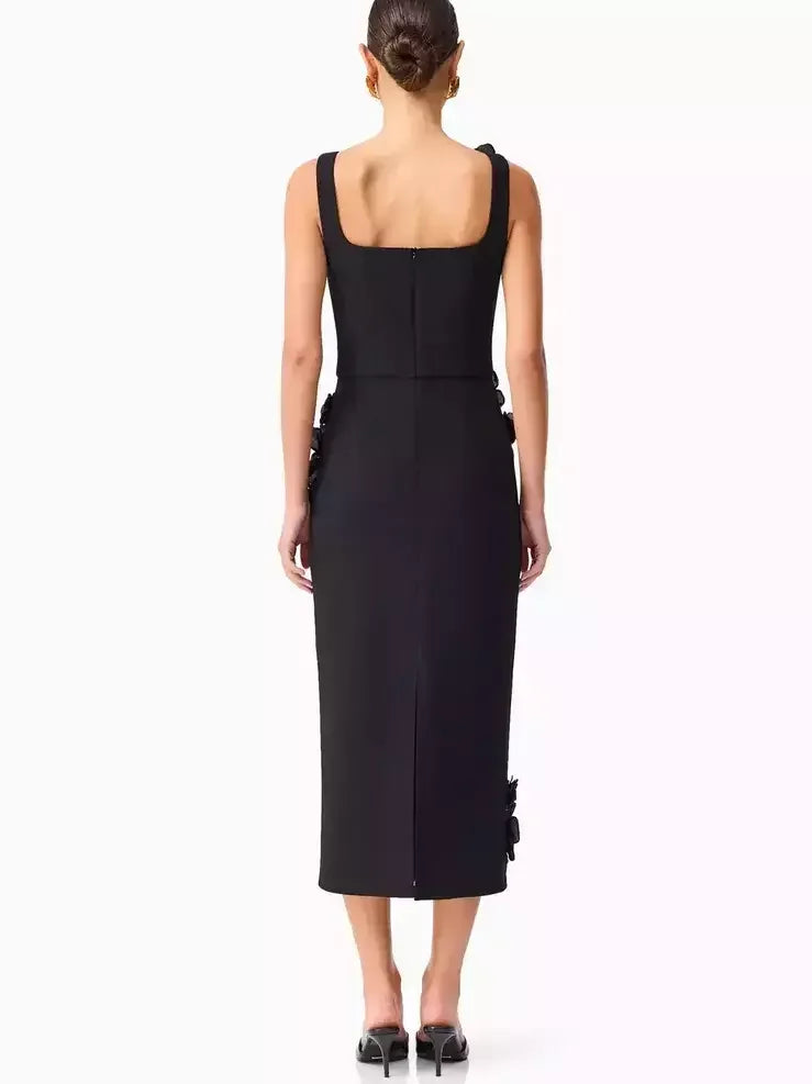 Floral Appliqued Sleeveless Pencil Dress Dresses