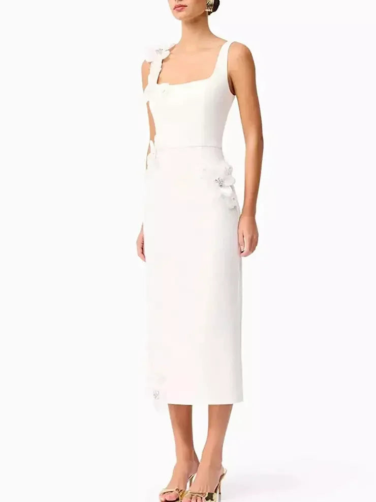 Floral Appliqued Sleeveless Pencil Dress Dresses
