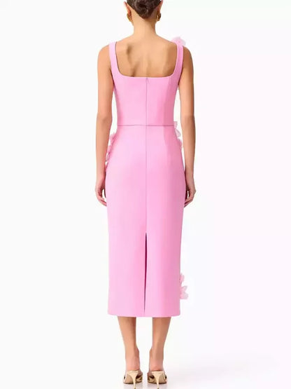 Floral Appliqued Sleeveless Pencil Dress Dresses