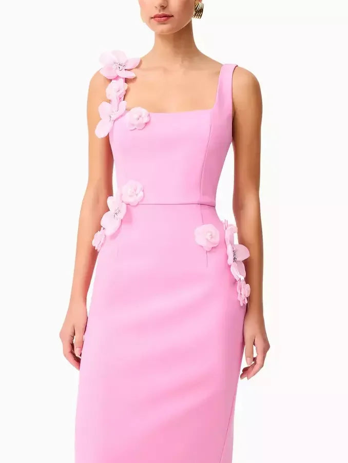 Floral Appliqued Sleeveless Pencil Dress Dresses