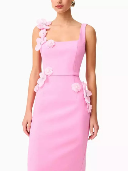 Floral Appliqued Sleeveless Pencil Dress Dresses