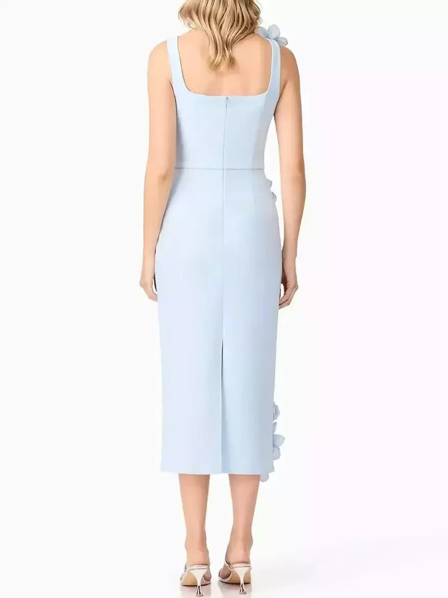 Floral Appliqued Sleeveless Pencil Dress Dresses