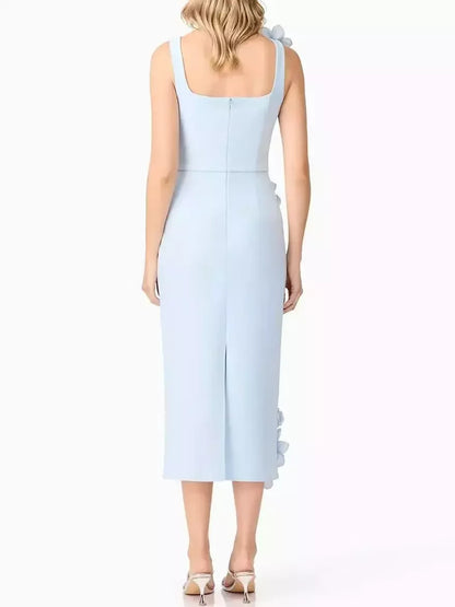 Floral Appliqued Sleeveless Pencil Dress Dresses
