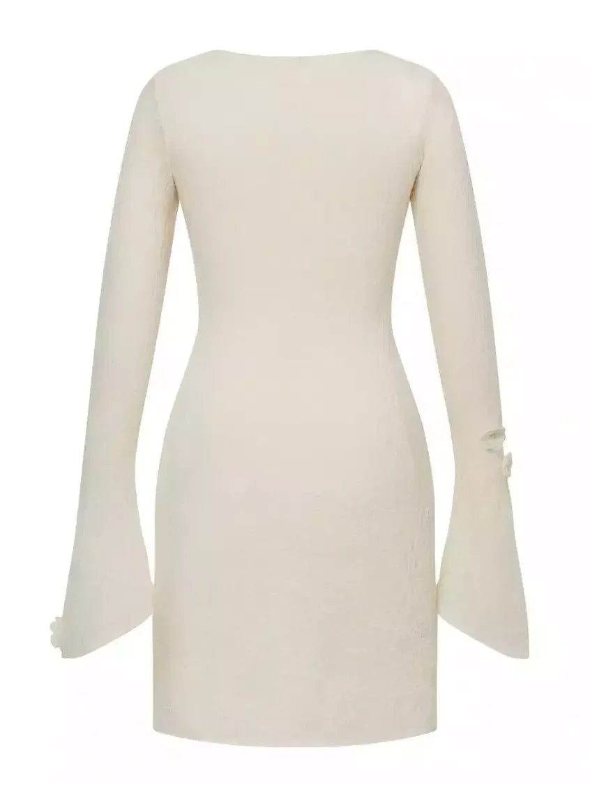 Floral Appliqued Wool-Blend Mini Dress - Dresses