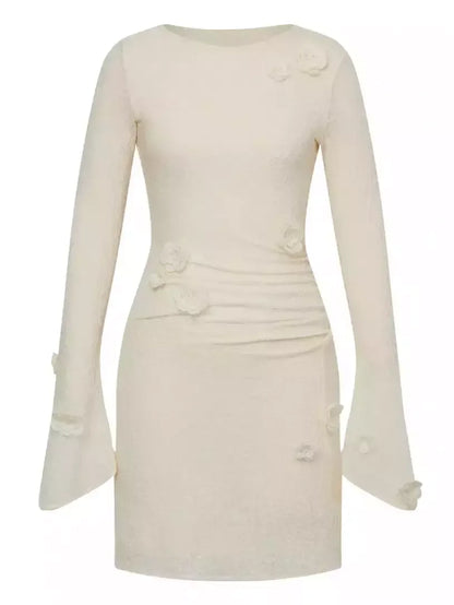 Floral Appliqued Wool-Blend Mini Dress - Dresses