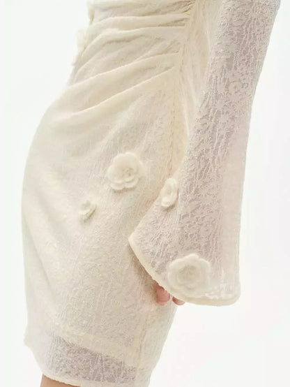 Floral Appliqued Wool-Blend Mini Dress - Dresses