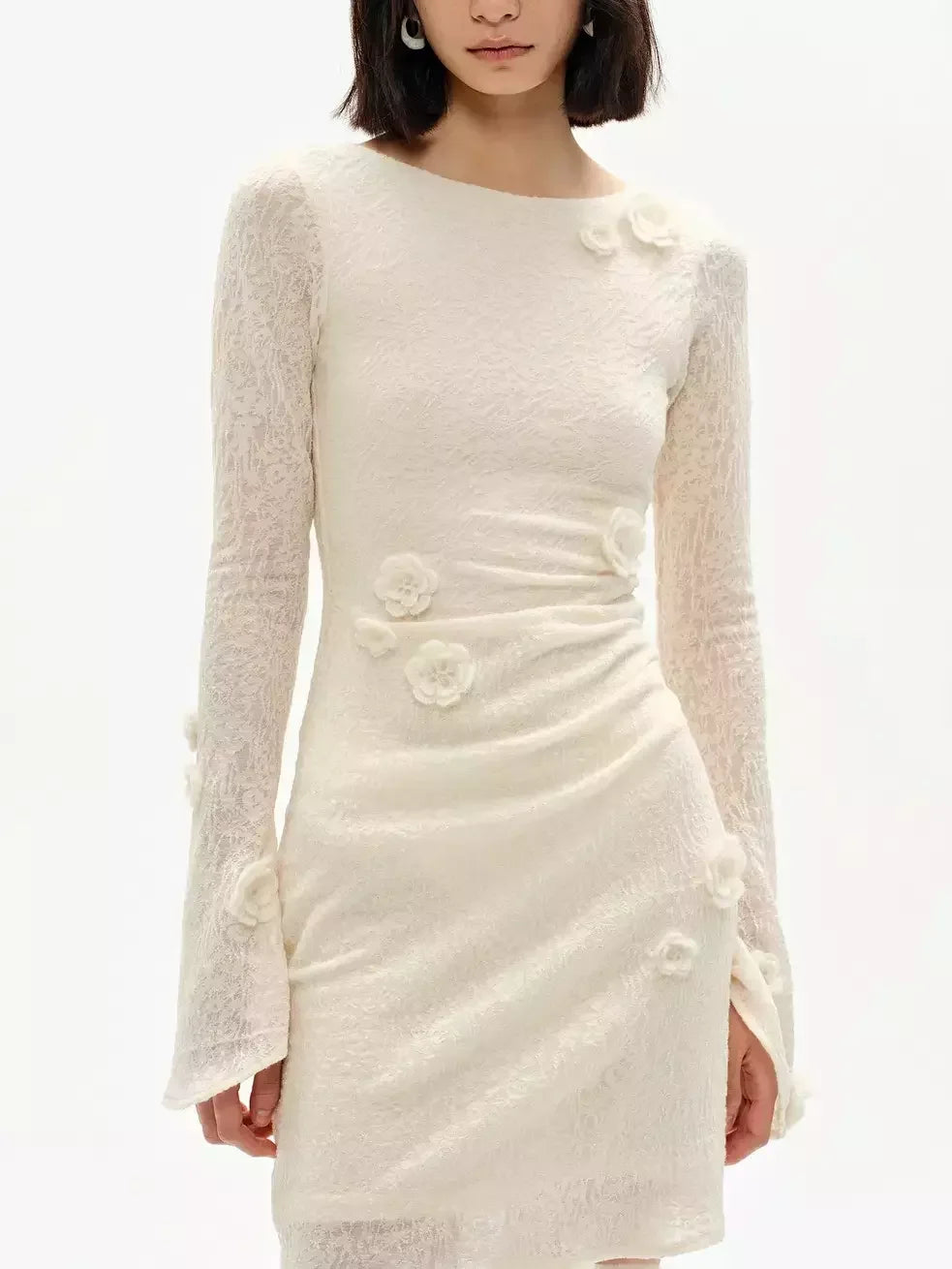 Floral Appliqued Wool-Blend Mini Dress - Dresses
