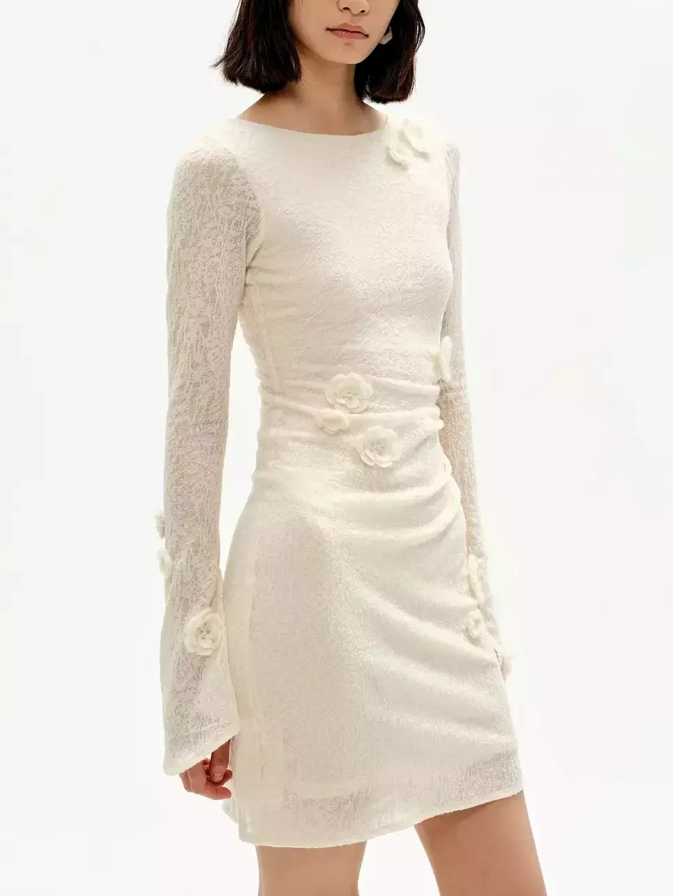 Floral Appliqued Wool-Blend Mini Dress - Dresses