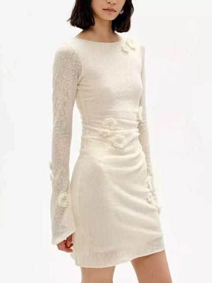 Floral Appliqued Wool-Blend Mini Dress - Dresses