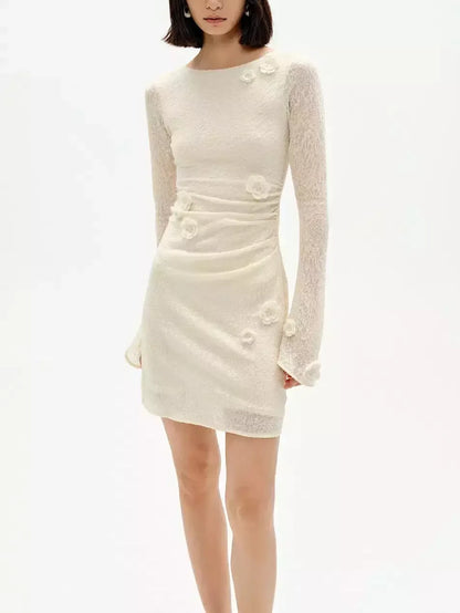 Floral Appliqued Wool-Blend Mini Dress - Dresses