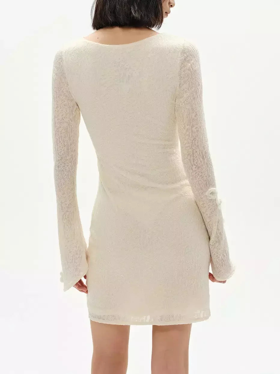 Floral Appliqued Wool-Blend Mini Dress - Dresses