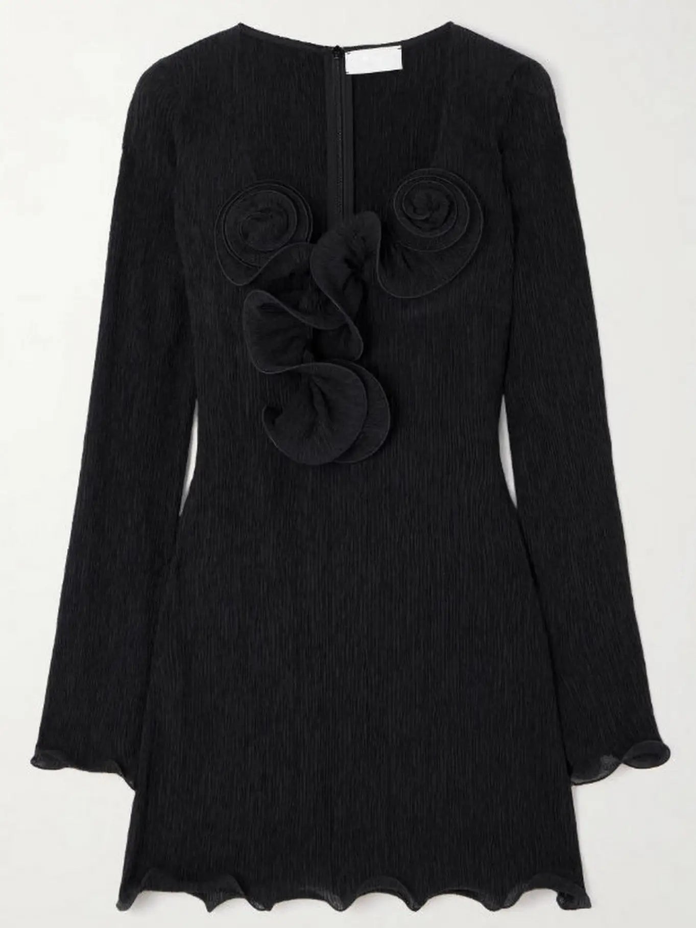 Floral Appliques Crepe Mini Dress - Dresses