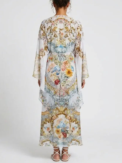Floral Baroque Crystal-Embellished Silk Kaftan Dress - Dresses