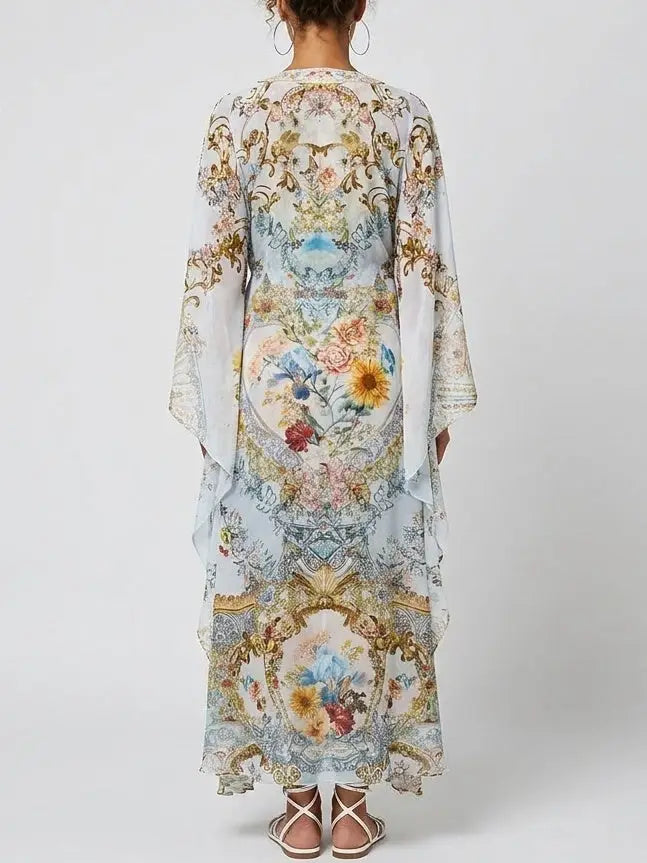 Floral Baroque Crystal-Embellished Silk Kaftan Dress - Dresses