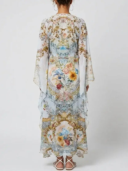 Floral Baroque Crystal-Embellished Silk Kaftan Dress - Dresses