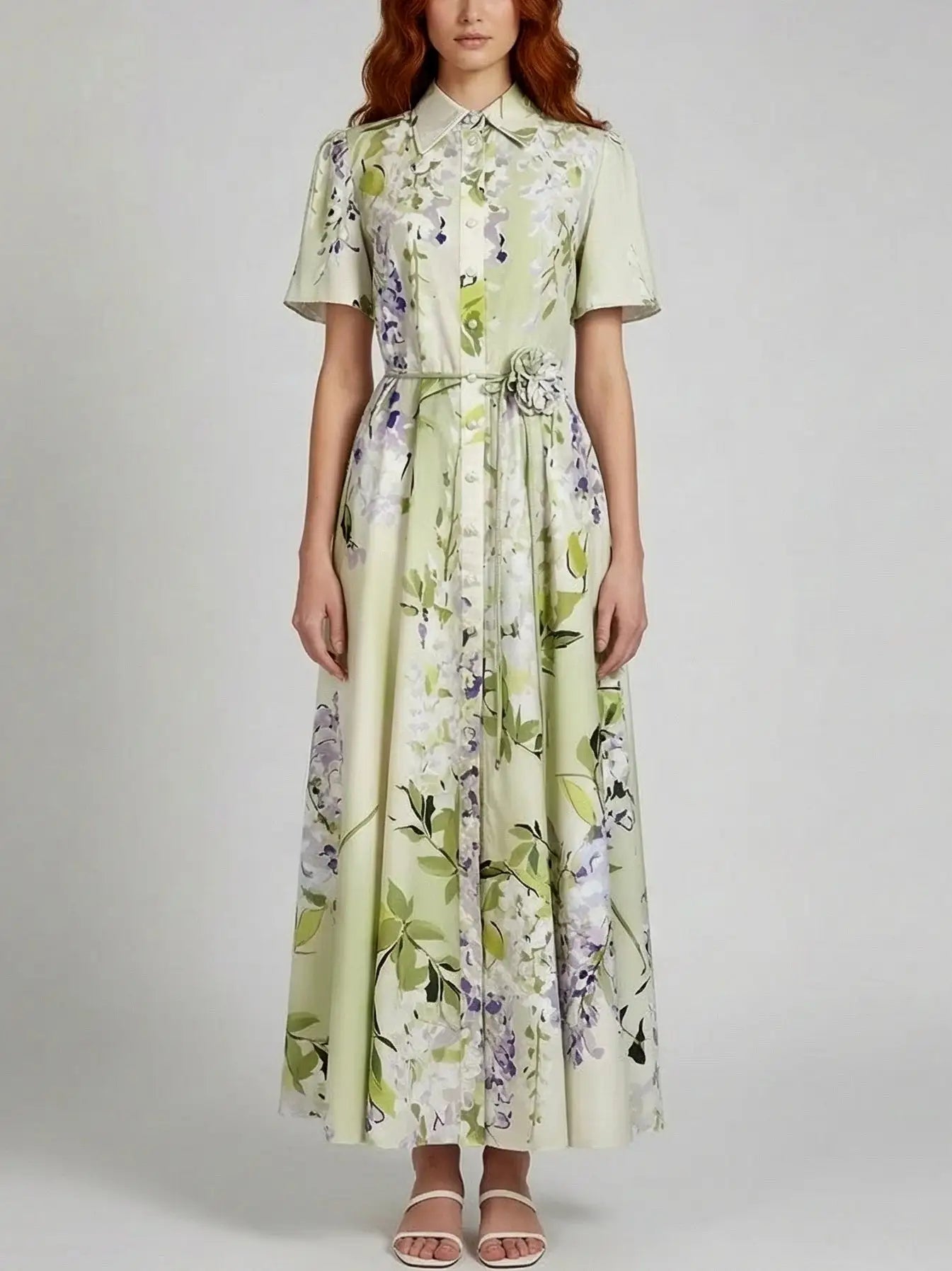 Floral Belted Short-Sleeve A-Line Dress - Dresses