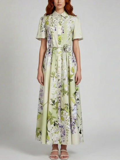 Floral Belted Short-Sleeve A-Line Dress - Dresses
