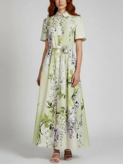 Floral Belted Short-Sleeve A-Line Dress - Dresses