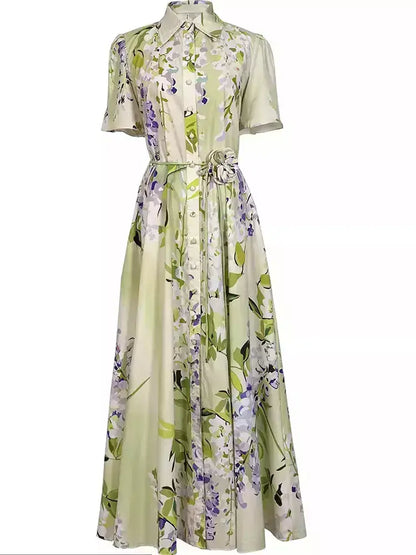 Floral Belted Short-Sleeve A-Line Dress - Dresses