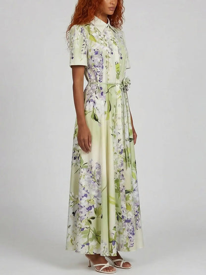 Floral Belted Short-Sleeve A-Line Dress - Dresses