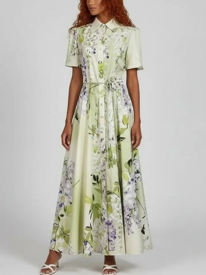 Floral Belted Short-Sleeve A-Line Dress - Dresses