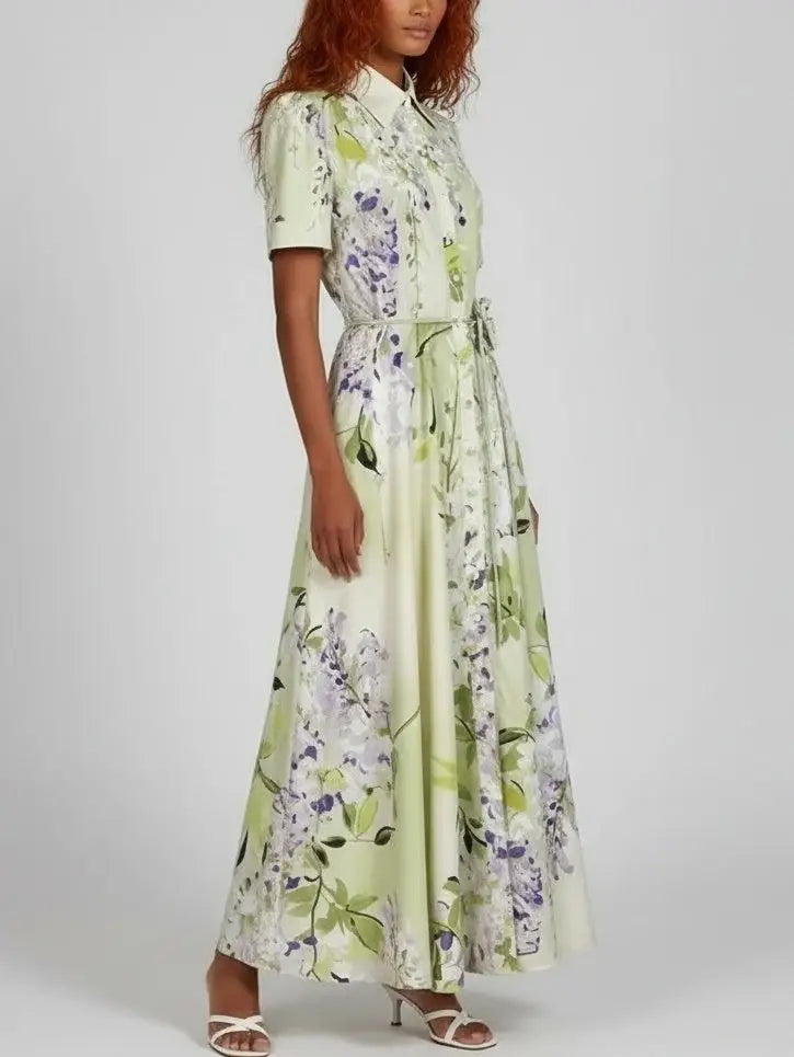 Floral Belted Short-Sleeve A-Line Dress - Dresses