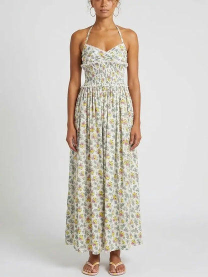 Floral Bouquet Smocked Cotton Maxi Dress - Dresses