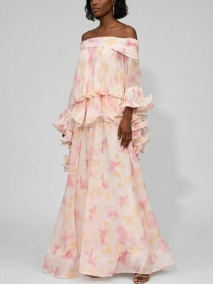 Camellia Print Chiffon Max Dress - Dresses