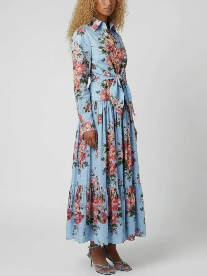 Floral Cropped Tie-Waist Shirt and Skirt Set - Suits & Sets