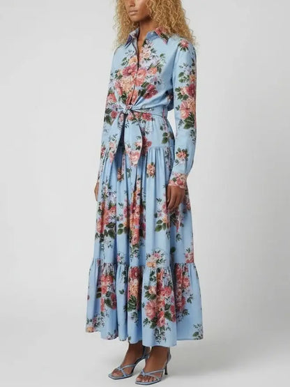 Floral Cropped Tie-Waist Shirt and Skirt Set - Suits & Sets