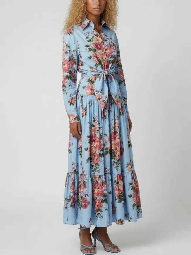 Floral Cropped Tie-Waist Shirt and Skirt Set - Suits & Sets