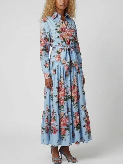 Floral Cropped Tie-Waist Shirt and Skirt Set - Suits & Sets