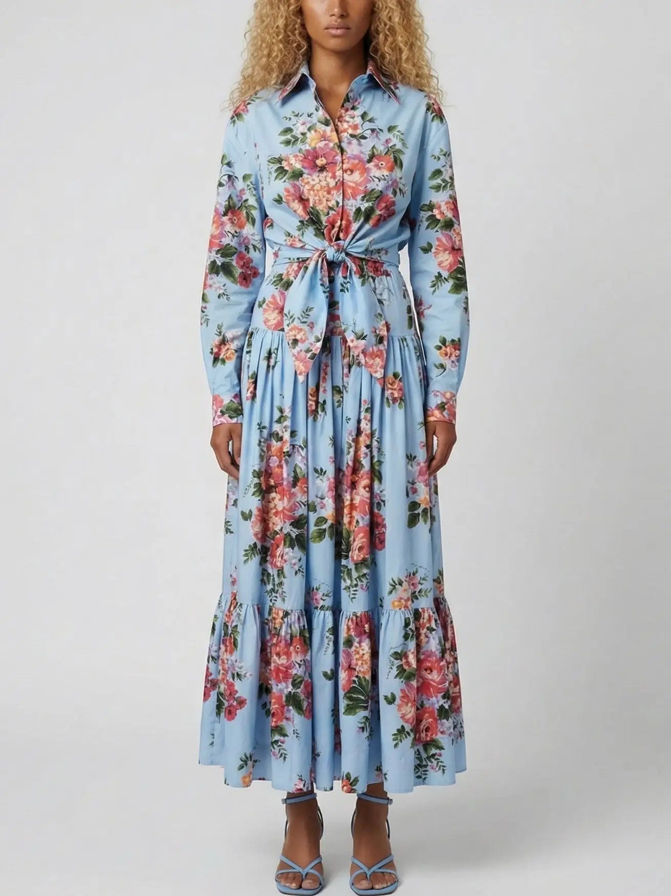 Floral Cropped Tie-Waist Shirt and Skirt Set - Suits & Sets