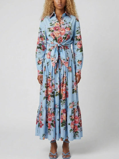 Floral Cropped Tie-Waist Shirt and Skirt Set - Suits & Sets