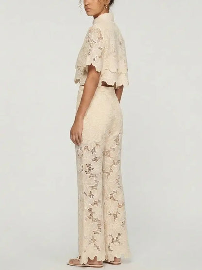 Floral Cutwork Embroidered Top and Pant Set - Suits & Sets