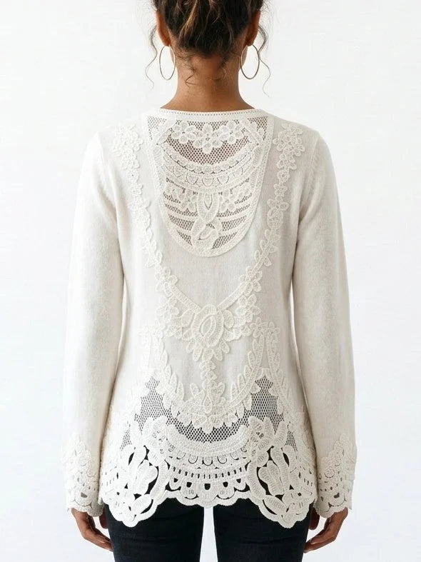 Floral Embroidered Cashmere Sweater with Scalloped Trim - Sweaters & Knitwear