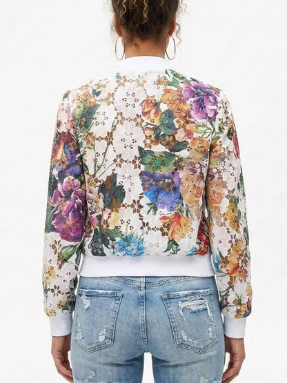 Floral Embroidered Lace Cutout Jacket - Jackets