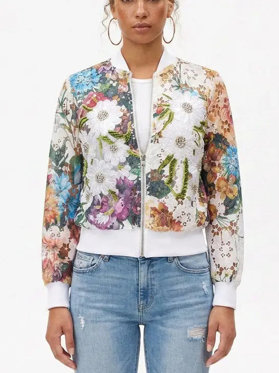 Floral Embroidered Lace Cutout Jacket - Jackets