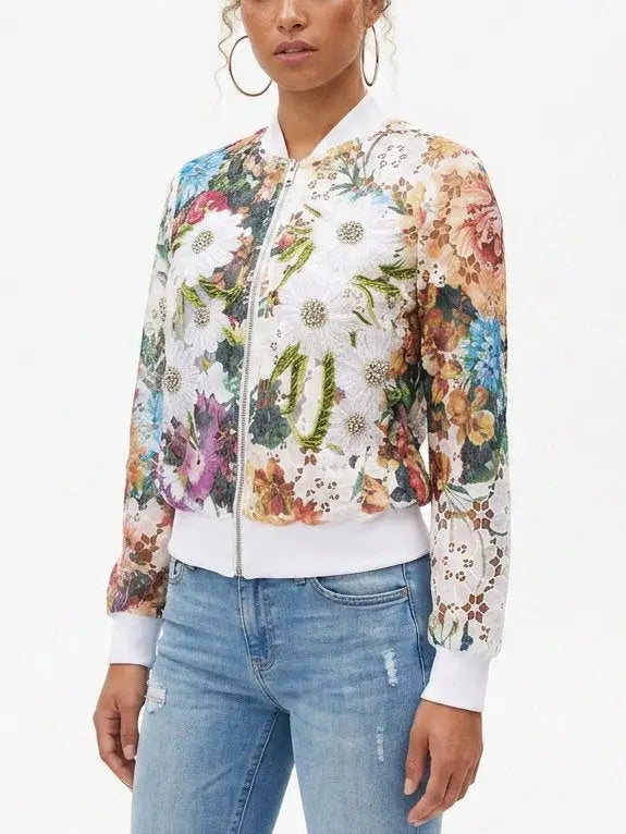 Floral Embroidered Lace Cutout Jacket - Jackets