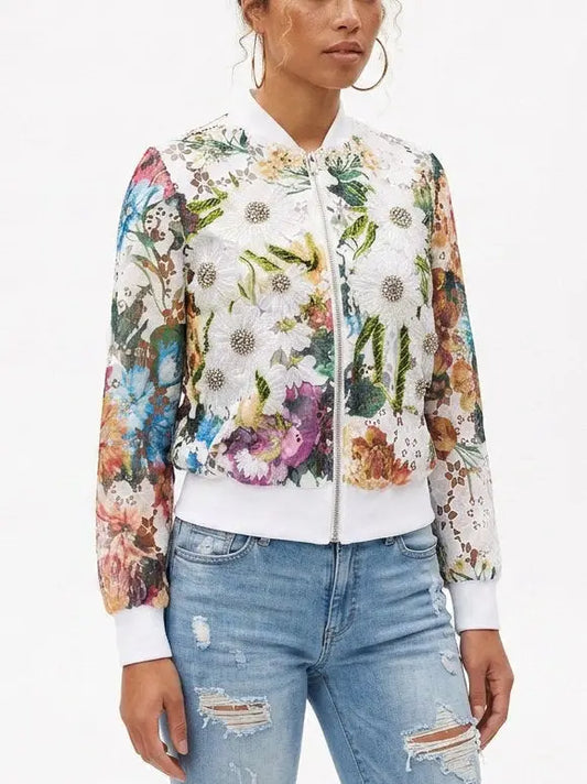 Floral Embroidered Lace Cutout Jacket - Jackets