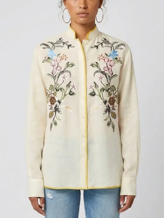 Floral-Print Semi-Sheer Shirt - Tops