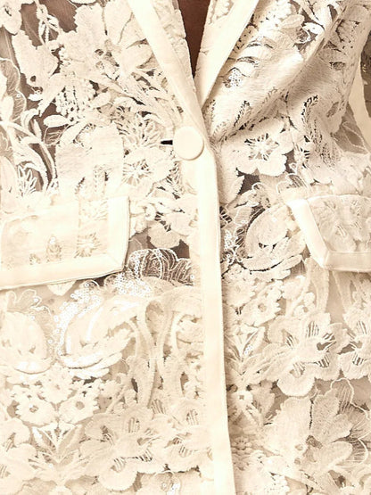 Floral Embroidered Sequin-Detailed Tulle Suit - Suits & Sets