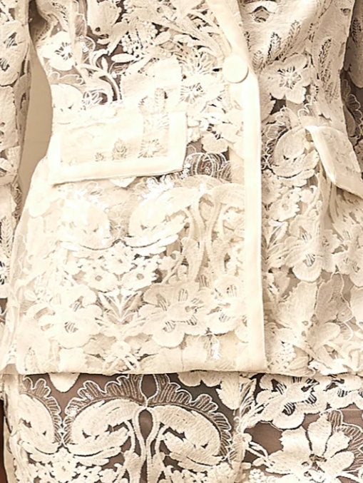 Floral Embroidered Sequin-Detailed Tulle Suit - Suits & Sets