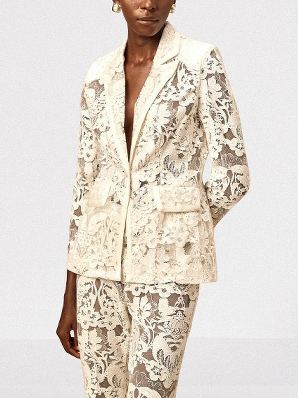 Floral Embroidered Sequin-Detailed Tulle Suit - Suits & Sets