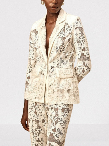 Floral Embroidered Sequin-Detailed Tulle Suit - Suits & Sets