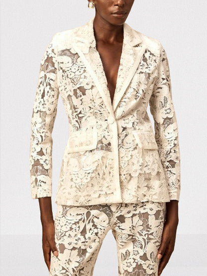 Floral Embroidered Sequin-Detailed Tulle Suit - Suits & Sets