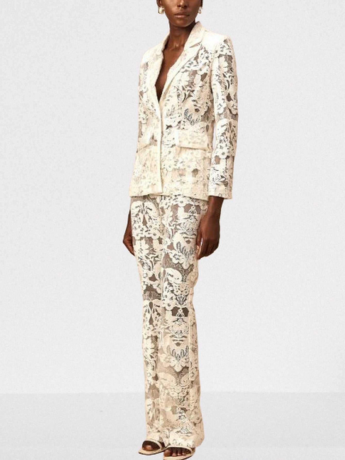 Floral Embroidered Sequin-Detailed Tulle Suit - Suits & Sets