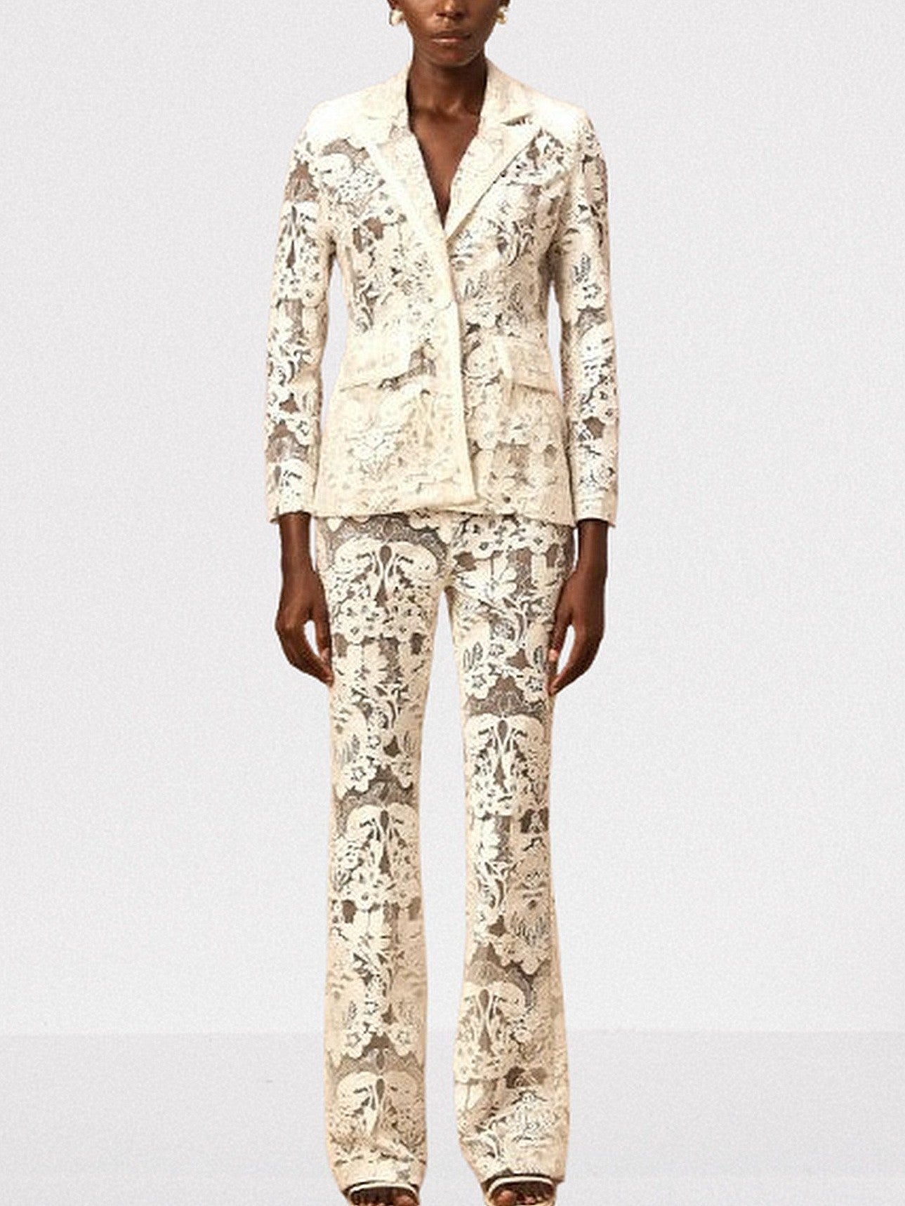 Floral Embroidered Sequin-Detailed Tulle Suit - Suits & Sets