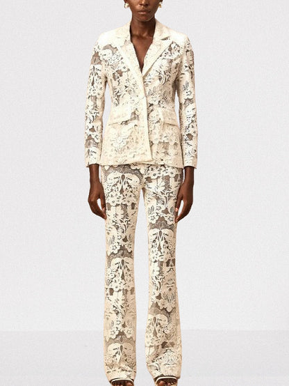 Floral Embroidered Sequin-Detailed Tulle Suit - Suits & Sets