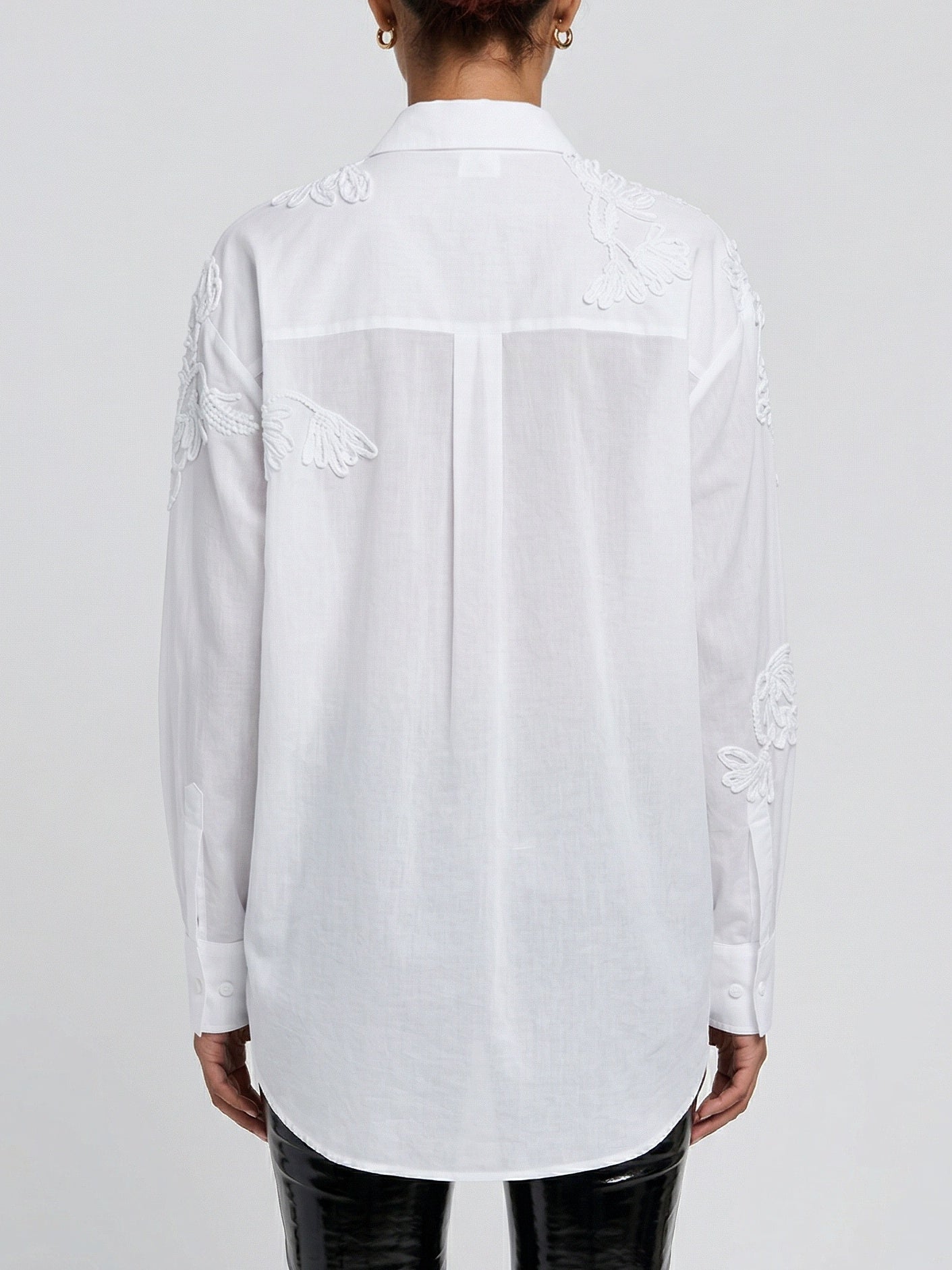 Floral Embroidered White Cotton Shirt